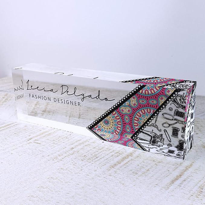 Artblox Personalized Name Plate For Desk | Black & White Marble Design On Clear Acrylic Glass | Custom Plaque Desk Name Plate Personalized Your Name And Credentials Office Office Sign Engraved Plaque