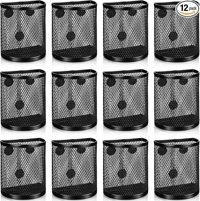Glenmal 12 Pcs Black Magnetic Pen Pencil Holder with 3 Magnets Magnetic Marker Holder Storage Locker Accessories Desk Supplies for Pens, Pencils, Brushes for Home School Office, Black