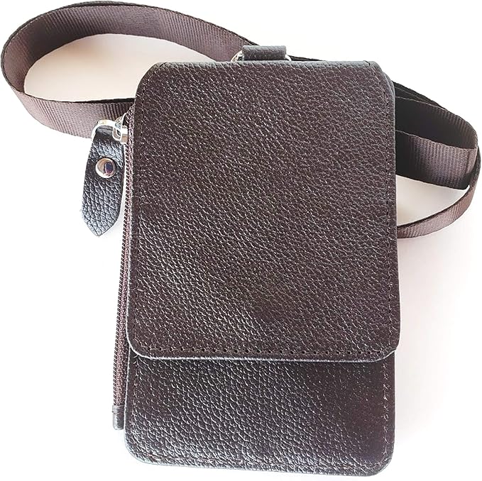 Aslana Genuine Leather ID Badge Card Holder with Lanyard RFID Blocking Protection (A2- Expresso)