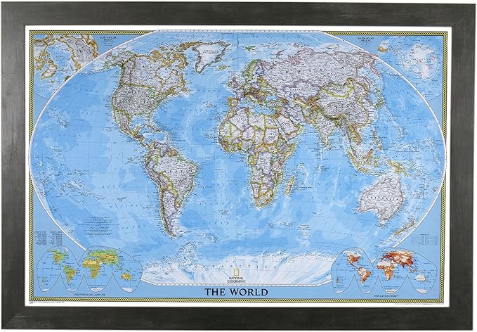 Push Pin Travel - Classic World, Rustic Black with 150 Pins for Tracking Your Travels - 27.5" x 39.5" - 8 Handcrafted Options - Made in USA - Ideal for Any Traveler