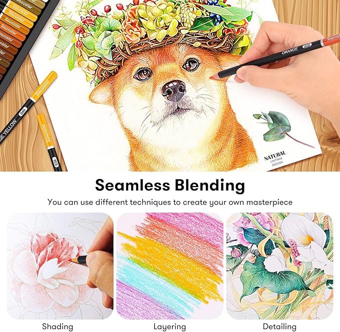 Soucolor 180-Color Artist Colored Pencils Set for Adult Coloring Books, Soft Core, Professional Numbered Art Drawing Pencils with Gift Tin Box for Sketching Shading Blending Crafting