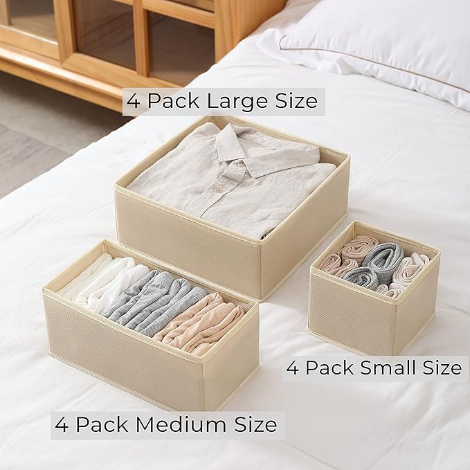 12 Pack Drawer Organizers, Drawer Dividers Storage Bins, Foldable Drawer Organizers for Clothing, Cloth Clothes Drawer Organizer for Underwear,Folded Clothes,Baby Clothing,Socks,Bra,Towels,Ties