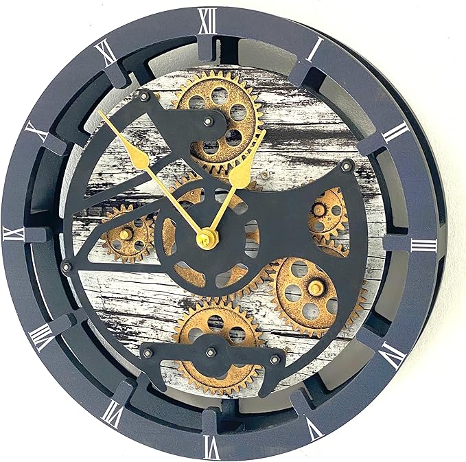 ImprovingLife The Gears Clock Desk Clock 10 inches with Real Moving Gears Convertible into Wall Clock (Grey & White)
