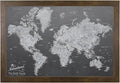 Push Pin Travel Maps Canvas - Personalized Stormy Dreams World with Rustic Brown Frame