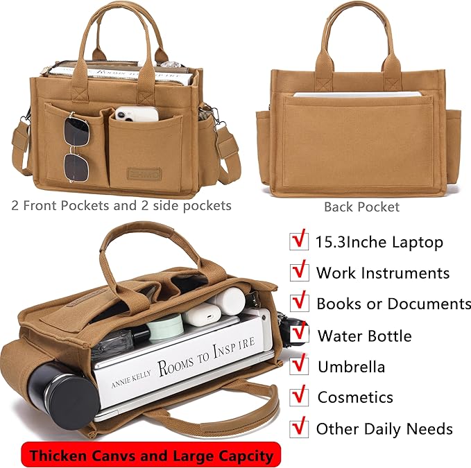 Canvas Tote Bag for Women,Women's Bags Crossbody Bags Work Laptop Tote Bag Large Handbags Purse for Travel Nurse Teacher