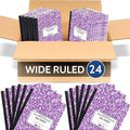 EPI 24 Pack - Purple Marble Composition Notebook - Wide Ruled 200 Page Note Book - 9.75 x 7.5 Inch Hardcover Journal with Sewn Binding for Secure Pages - Classroom Back To School Supplies