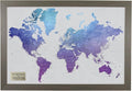 Personalized Vibrant Violet Watercolor World Travel Map with Barnwood Gray Frame