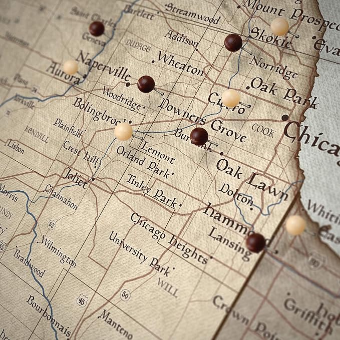 Push Pin Illinois Map Board - With Push Pins to Mark Illinois Travels - Handmade in Ohio, USA - Design: Rustic Vintage