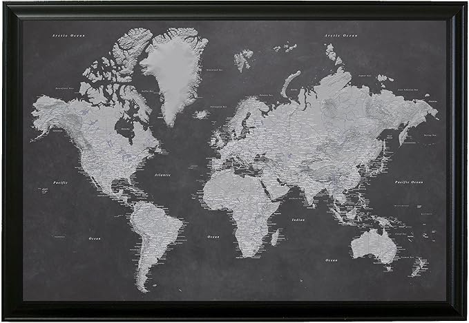 Push Pin Travel Maps - Stormy Dreams World - Black Frame Framed Pin Map for Tracking Your Travels - 27.5" x 39.5" - 8 Handcrafted Frame Options - Made in USA - Ideal for Any Traveler