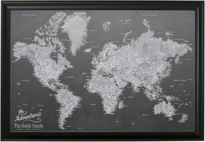 Canvas - Personalized Stormy Dreams World Push Pin Travel Map with Black Frame