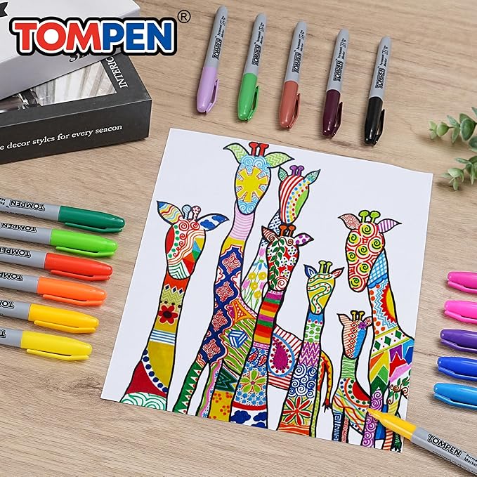 TOMPEN Permanent Markers Fine Tip 320 Pack Bulk,16 Assorted Colors,Waterproof Permanent Marker with Quick Drying on Valentine's Day card,Wood,Plastic,Paper,Metal,Mirror for Office School Classroom