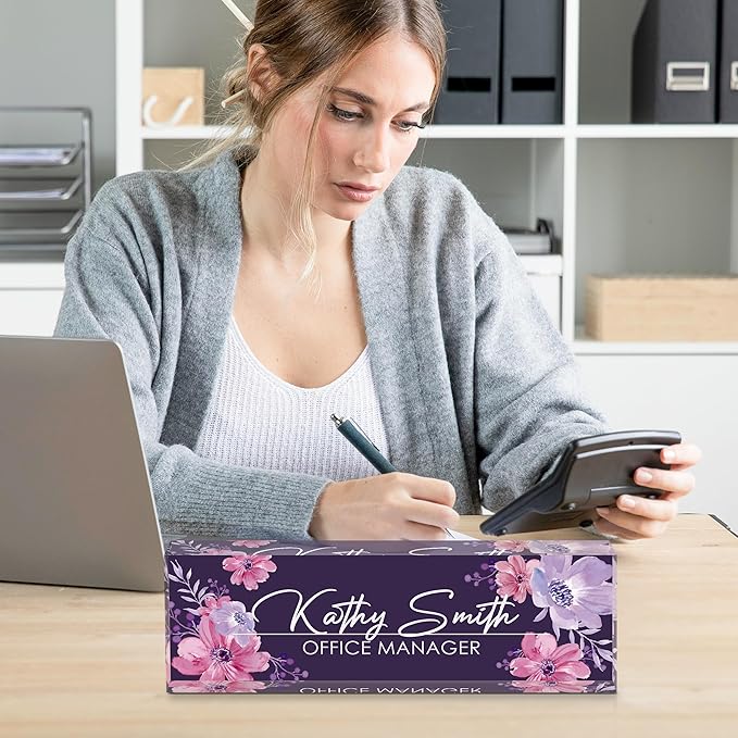 Personalized Name Plate for Desk, Custom Desk Name Plate, Acrylic Name Plate Office Desk Accessories, Personalized Office Gifts for Coworkers Teachers, Employee Appreciation Gifts (B-Watercolor)