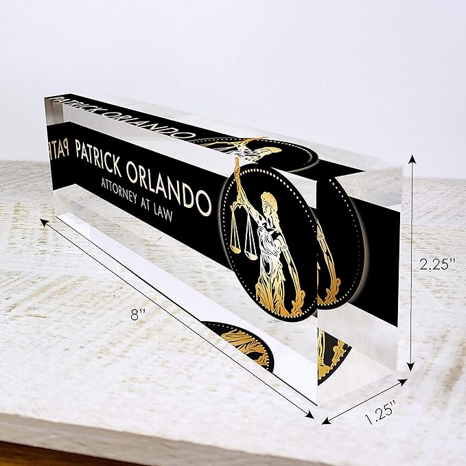 Artblox Office Desk Name Plate Personalized | Custom Name Plates for Desks | Lawyer Design On Clear Acrylic Glass | Office Desk Decor - (8" x 2.5")