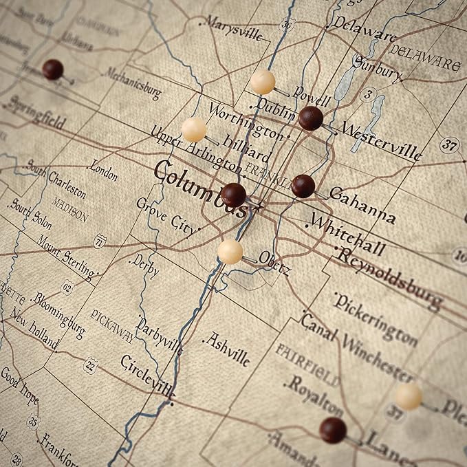 Push Pin Ohio Map Board - With Push Pins to Mark Ohio Travel - Handmade in Ohio, USA - Design: Rustic Vintage
