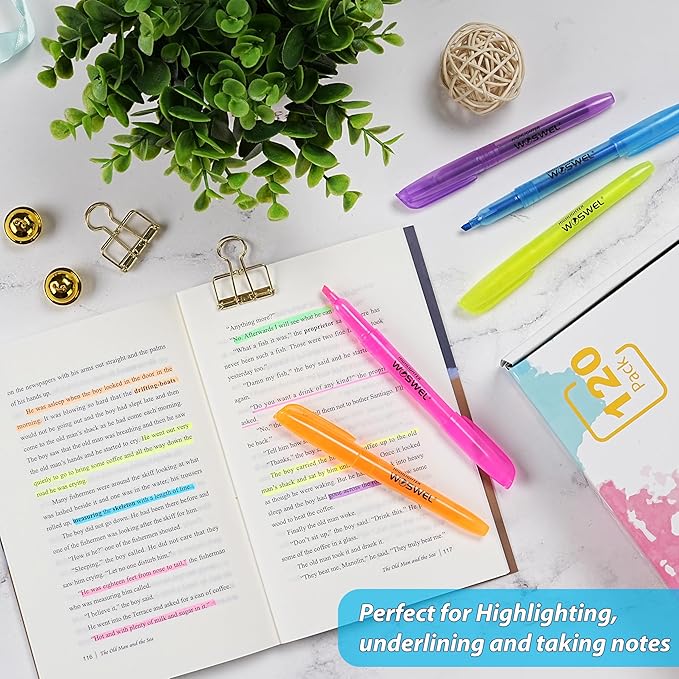 WOSWEL Highlighters Bulk, 120 Pack 6 Assorted Colors No Bleed Chisel Tip Highlighter Markers, Teachers Must Have, Office Supplies
