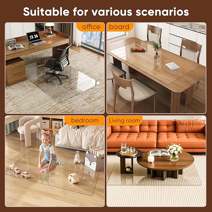 Antok Tempered Glass Chair Mat, 48"x72" Office Chair Mat for Carpet & Hardwood Floors, Heavy Duty 1/5" Desk Chair Mat for Smooth Rolling at Home or Office