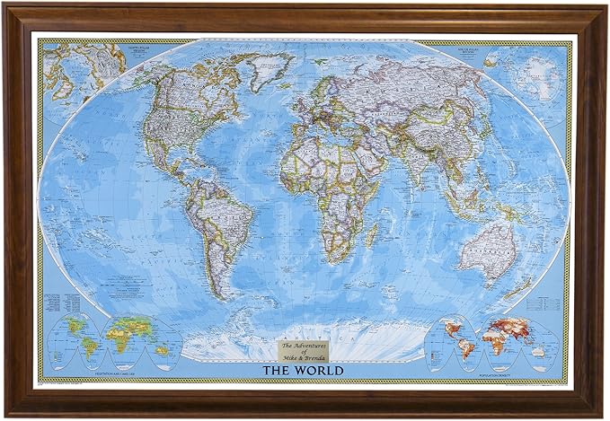 Personalized Classic World Push Pin Travel, Brown with 100 Pins - 27.5 inches x 3 9.5 inches - Made in USA
