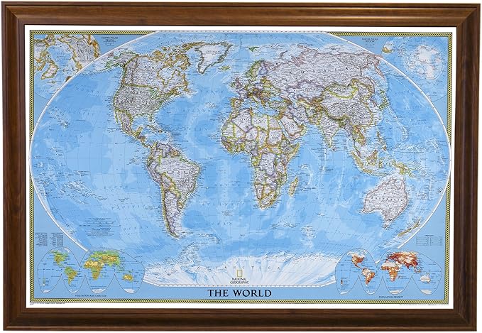 Push Pin Travel - Classic World, Brown with 150 Pins for Tracking Your Travels - 27.5" x 39.5" - 8 Handcrafted Options - Made in USA - Ideal for Any Traveler