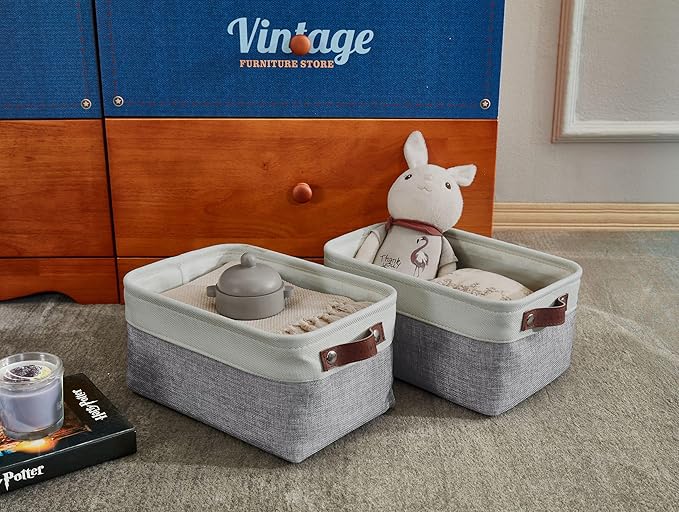 DECOMOMO Small Storage Basket, Closet Storage Bins, Baskets for Organizing Shelves (Grey & White, Small - 6 Pack)