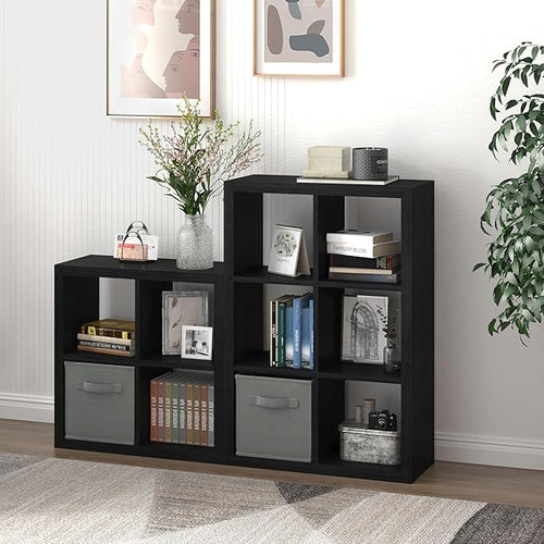 4 Cube Organizer, Cube Storage Organizer with Fabric Bin, Cube Storage Shelf for Bedroom, Living Room, Office, Modular Bookshelf Organizer for Books, Closet, Black