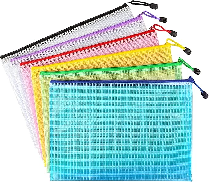 6 Pack Mesh Zipper Pouch Bags, Waterproof Zipper Pouch Zip File Folders for Organization School Office Supplies Travel Storage Bags (Colorful)