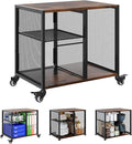 Under Desk Printer Stand - 3 Tier Rolling Printer Cart with Adjustable Shelves & Lockable Wheels, Heavy-Duty Standing Desk Storage Rack for Home, Office, Rustic Brown