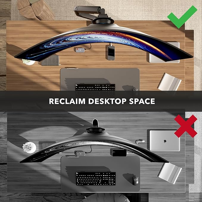 Mount-It! Proflex Series Heavy-Duty Monitor Desk Mount, Fits 17–49” Ultrawide Screens, Full Motion Gas Spring Arm, 44 lbs Capacity, USB-C & USB 3.0 Ports, VESA 75/100, Clamp or Grommet Base