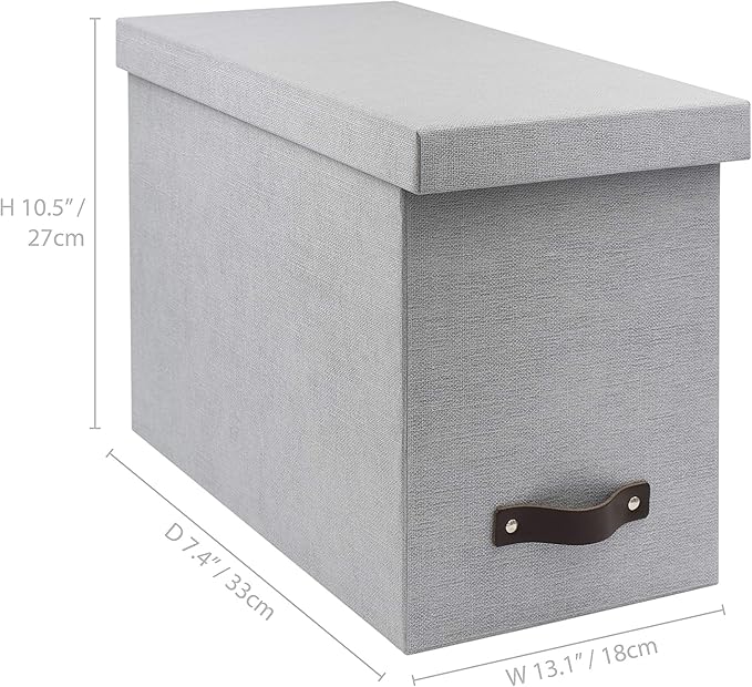 Bigso John Desktop File Box - Storage Solution and Document Organizer for Important Paperwork - Durable Hanging File Box with a Lid and Leather Handle - 7.36 in x 13.26 in x 10.51 in - Ash