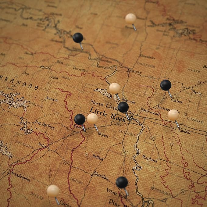 Conquest Maps Push Pin Arkansas Map Board - With Push Pins to Mark Arkansas Travel - Handmade in Ohio, USA - Design: Golden Aged