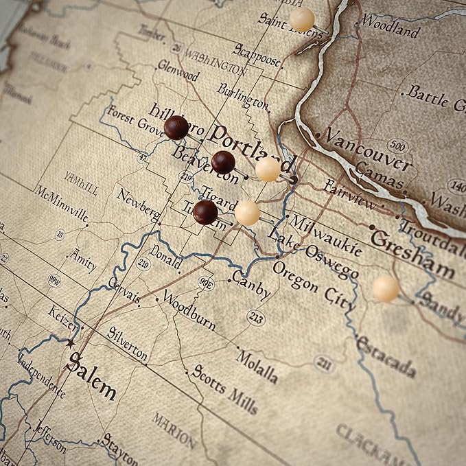Push Pin Oregon Map Board - With Push Pins to Mark Oregon Travels - Handmade in Ohio, USA - Design: Rustic Vintage