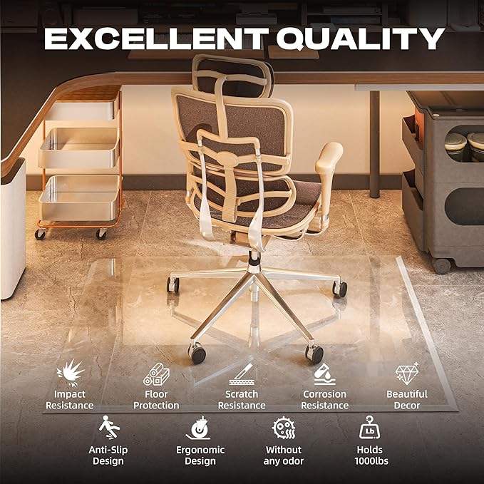 [Tempered Glass] 46“x36” Irregular Glass Chair Mat with Polished Edge Clear Office Chair Mat, Glides Smoothly, Suitable for Carpet or Hardwood Floors