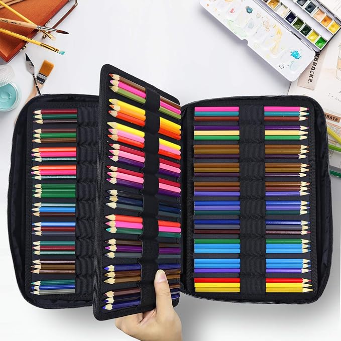 YOUSHARES Big Capacity Colored Pencil Case - 300 Slots large Pen Case Organizer with Multilayer Holder for Prismacolor Colored Pencils & Gel Pen (Black)