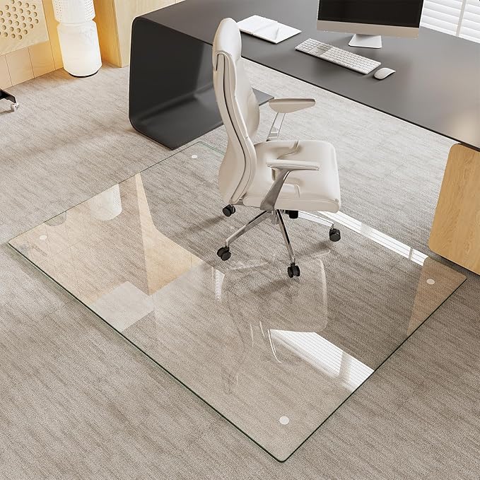 Tempered Glass Chair Mat for Carpet & Hard Floor, 44"x58" Office Chair Mat - Heavy Duty & Scratch Resistant, Non-Slip Pads, Rounded Corners & Polished Edges