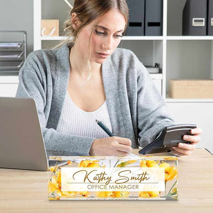 Personalized Name Plate for Desk, Custom Desk Name Plate, Acrylic Name Plate Office Desk Accessories, Personalized Office Gifts for Coworkers Teachers, Employee Appreciation Gifts (A-WaterColor5)