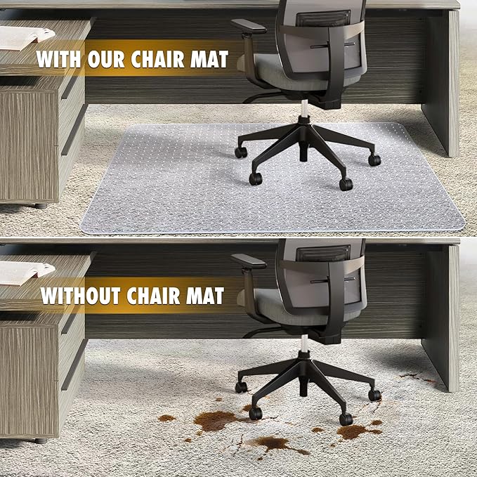 BesWin Office Chair Mat for Carpet, 2 Pack 32" x 48" Heavy Duty Hard Computer Desk Chair Mat for Carpeted Floors, Anti-Slip Carpeted Floor Protector for Home Office, Smooth Glide, Ship Flat