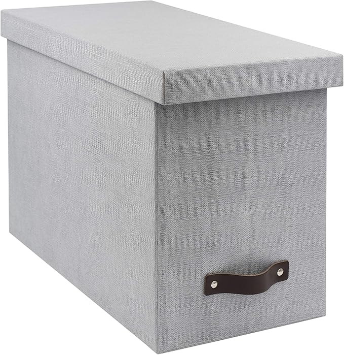 Bigso John Desktop File Box - Storage Solution and Document Organizer for Important Paperwork - Durable Hanging File Box with a Lid and Leather Handle - 7.36 in x 13.26 in x 10.51 in - Ash