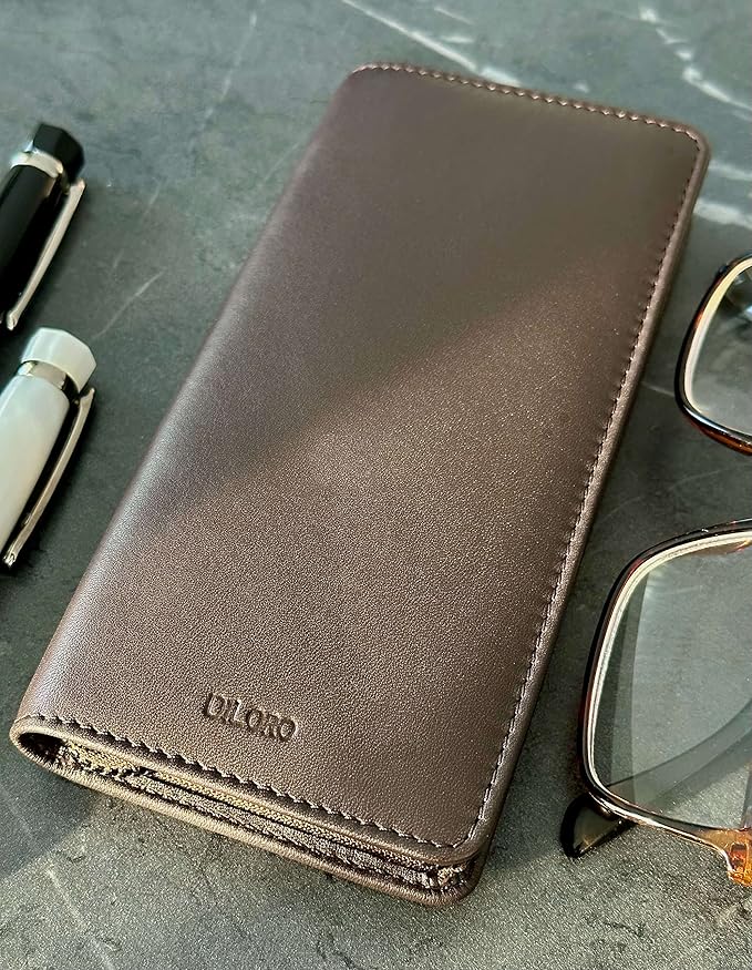 DiLoro Leather Zippered Triple or Quad Pen Case Pencil Pouch Holder for Three or Four Fountain Ballpoint Rollerball Pens or Glasses (Nappa Brown)