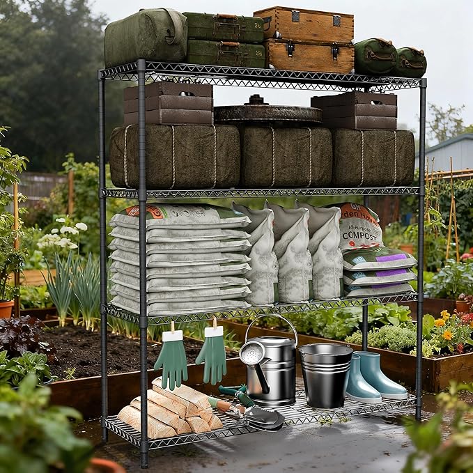 Stand Shelf Wire Rust-Proof Outdoor Storage Shelving 4-Tier Utility Shelving Unit for Garden Home,Kitchen,Office Dark Grey 17.7" D x 47.3" W x 59.4" H