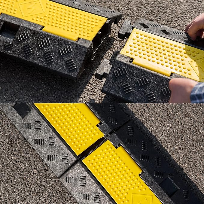 CXRCY Cable Ramp 3 Pack 2 Channel 11000lbs axle Capacity Floor Cord Cable Protector, Rubber Speed Bumps Hose Protector Ramps for Wire/Hose/Pipe Hider Driveway &Outdoor 40x10x2 inch(L x W x H)