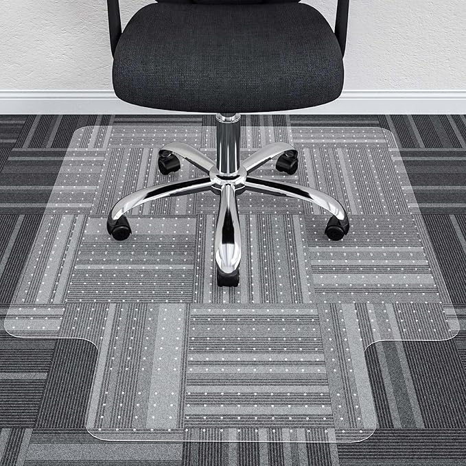 HOMEK Office Chair Mat for Carpet, 45" x 53" Transparent Desk Chair Mat for Low Pile Carpeted Floor, Easy Glide Carpet Floor Protector Mat for Home and Office