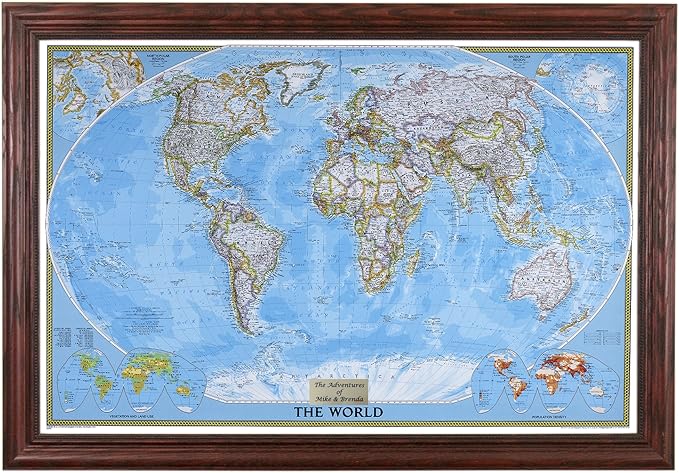 Personalized Classic World Push Pin Travel, Solid Wood Cherry with 100 Pins - 27.5 inches x 3 9.5 inches - Made in USA