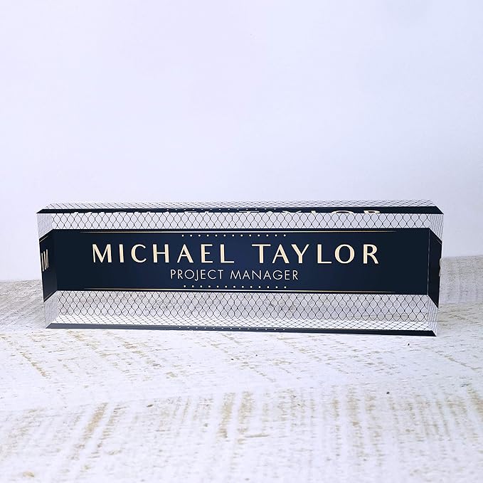 Artblox Office Desk Name Plate Personalized | Custom Name Plates for Desks | Net Shape Design On Clear Acrylic Glass | Office Desk Decor - (8" x 2.5")