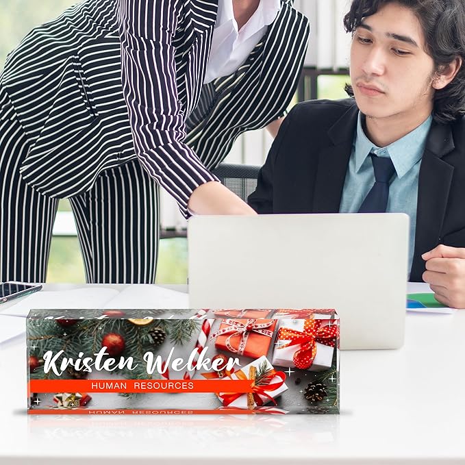 Personalized Name Plate for Desk Custom Acrylic Desk Name Plate Custom Employee Appreciation Gifts Office Gifts for Women, Men, Boss, Coworkers, Teacher, Nurse (Christmas Gift Box)