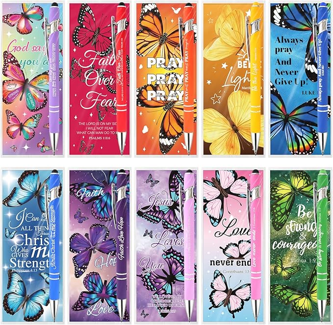 60 Sets Christian Bible Verse Pens Gifts Bulk Pens with Butterfly Bookmarks Religious Favors Prayers Christian Women Gifts Bulk Church Items Scripture Black Ink Ballpoint Stylus Pen for Touchscreen