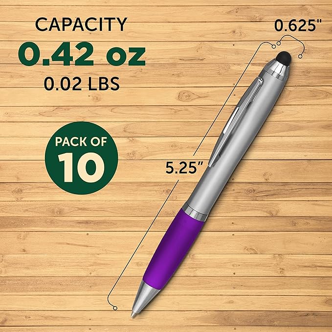 DISCOUNT PROMOS Stylus Ballpoint Pens Set of 10, Bulk Pack - Black Ink, Great for Office, School, Business, Tradeshows, Events - Purple