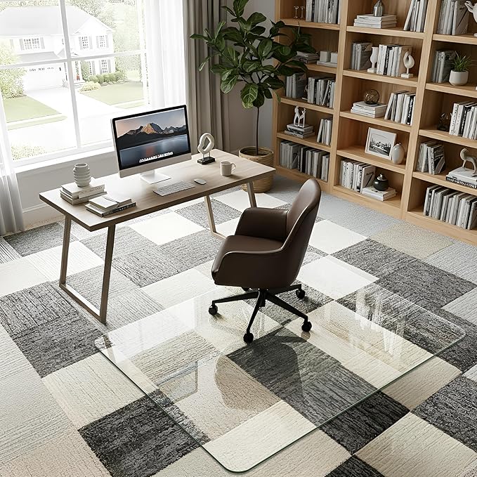 Homsion 36"x48" Tempered Glass Office Chair Mat for Carpet & Hardwood Floor, 1/6" Thick Clear Floor Protector Desk Chair Mat with Rounded and Polished Edges