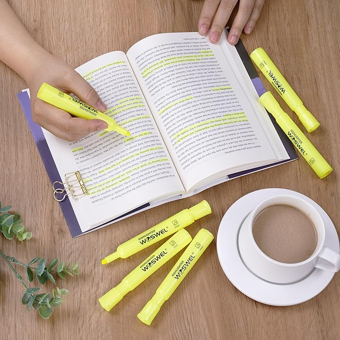 WOSWEL Highlighters Bulk, 72 Pack Tank Style Highlighters Set, Fluorescent Yellow, Chisel Tip Highlighter Markers Bulk for Kid and Adult Coloring, Highlighting as School Supplies