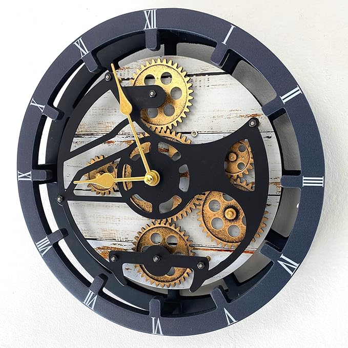 ImprovingLife The Gears Clock Desk Clock 10 inches with Real Moving Gears Convertible into Wall Clock (Desert Beige)