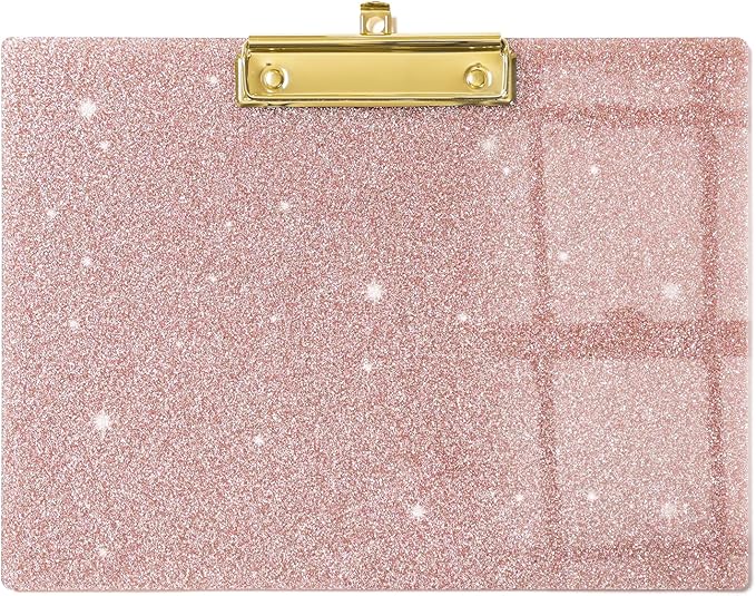UNIQOOO Sparkle Rose Gold Glitter Landscape Clipboard, Horizontal Clipboard with Shiny Gold Finish Clip, Back to School Gift 1st Day Gift, Teacher Appreciation Gift, 12.5x9 in
