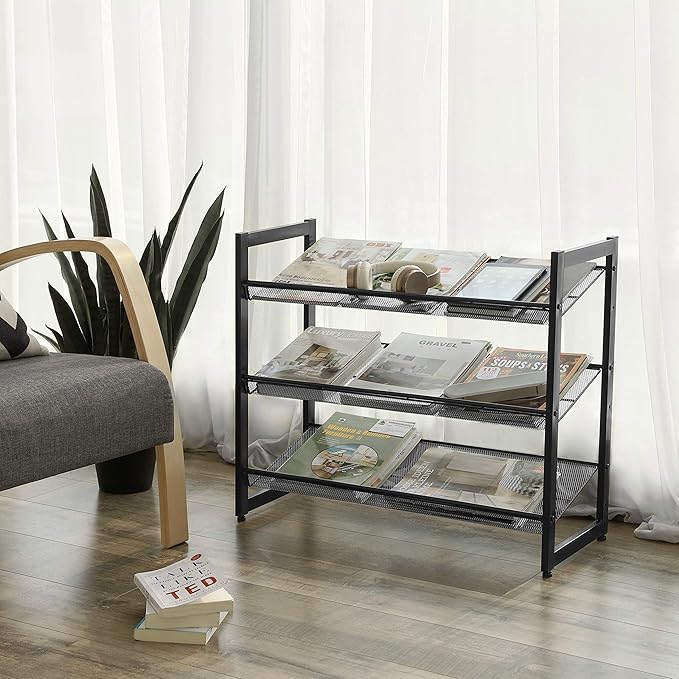 SONGMICS Shoe Rack, 3-Tier Shoe Organizer, Metal Shoe Storage for Garage, Stackable Shoe Shelf, with Adjustable Flat or Angled Shelves, 9-12 Pairs, Ink Black ULMR03B